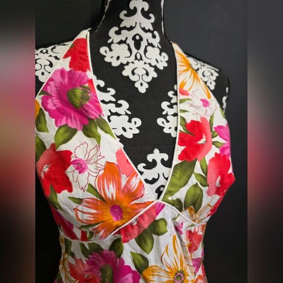 Vintage Womans Floral Hawaiian Knee Length Halter Dress Sz 11/12 PHOENIX - Picture 2 of 9